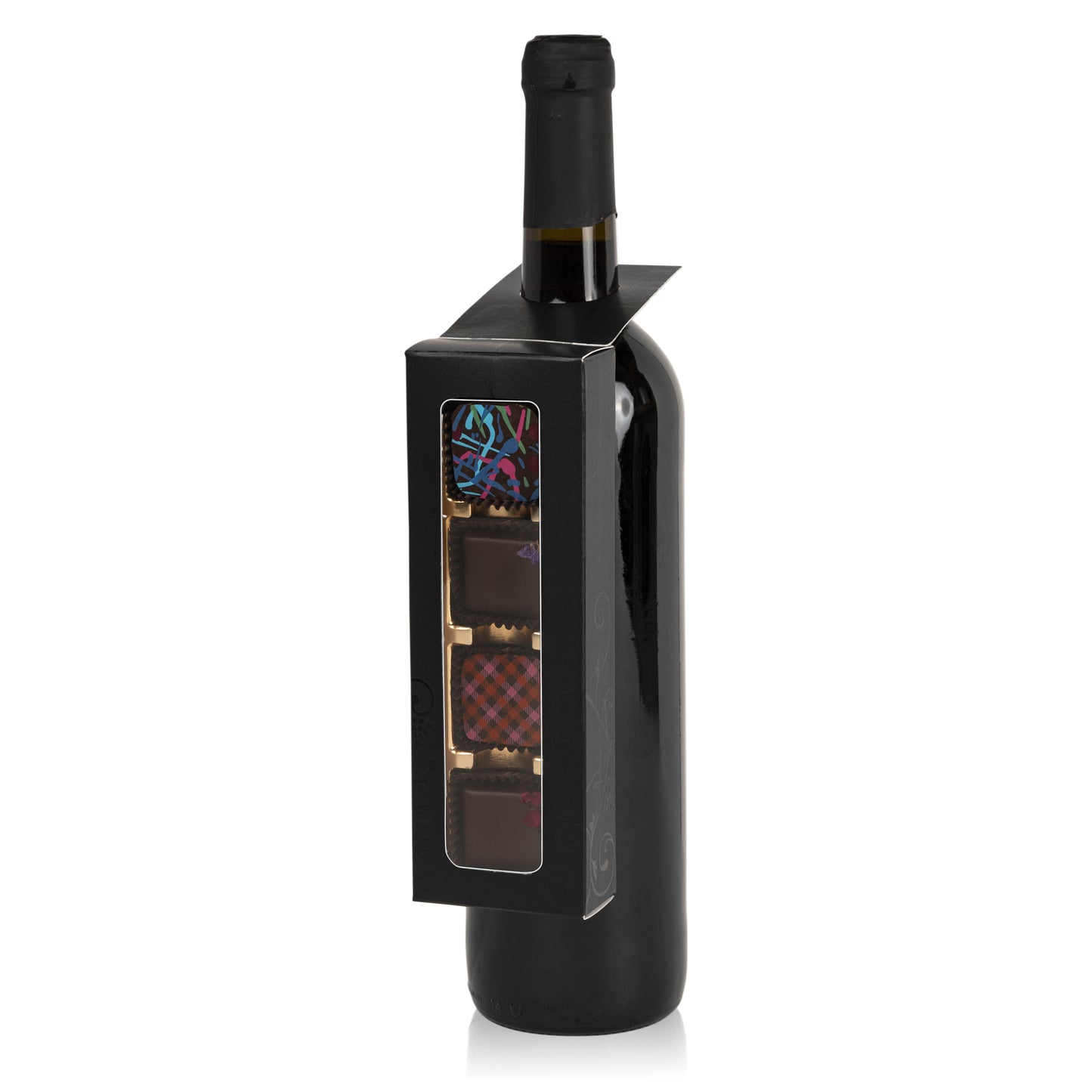 Wine hanger - Black with vine design - 4pcs Chocolate Gift Box