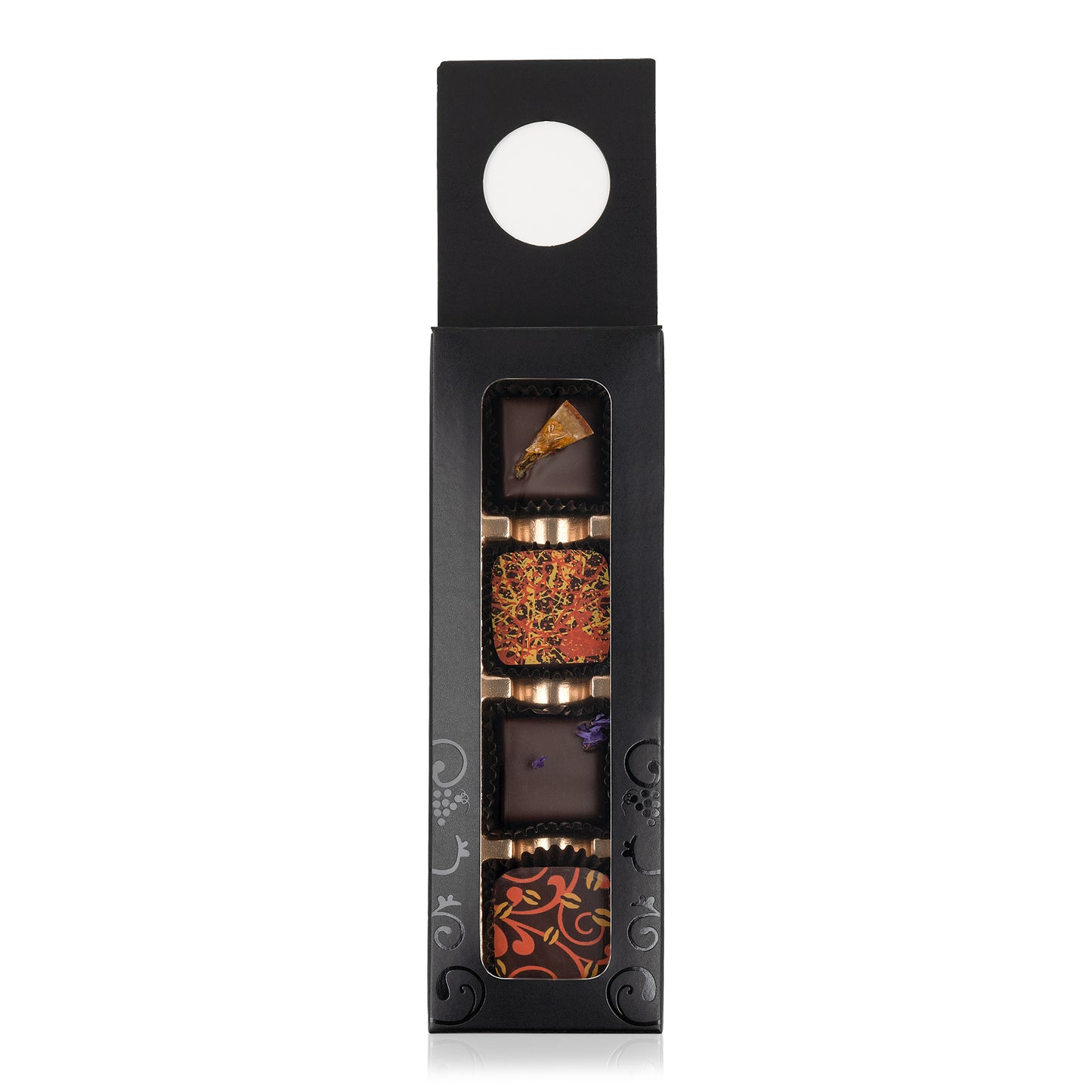 Wine hanger - Black with vine design - 4pcs Chocolate Gift Box
