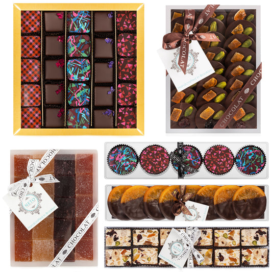 Large Chocolate Gift Basket - Truffles, Orange slices, Cookies, Mendiants, Nougats, Pate de Fruit