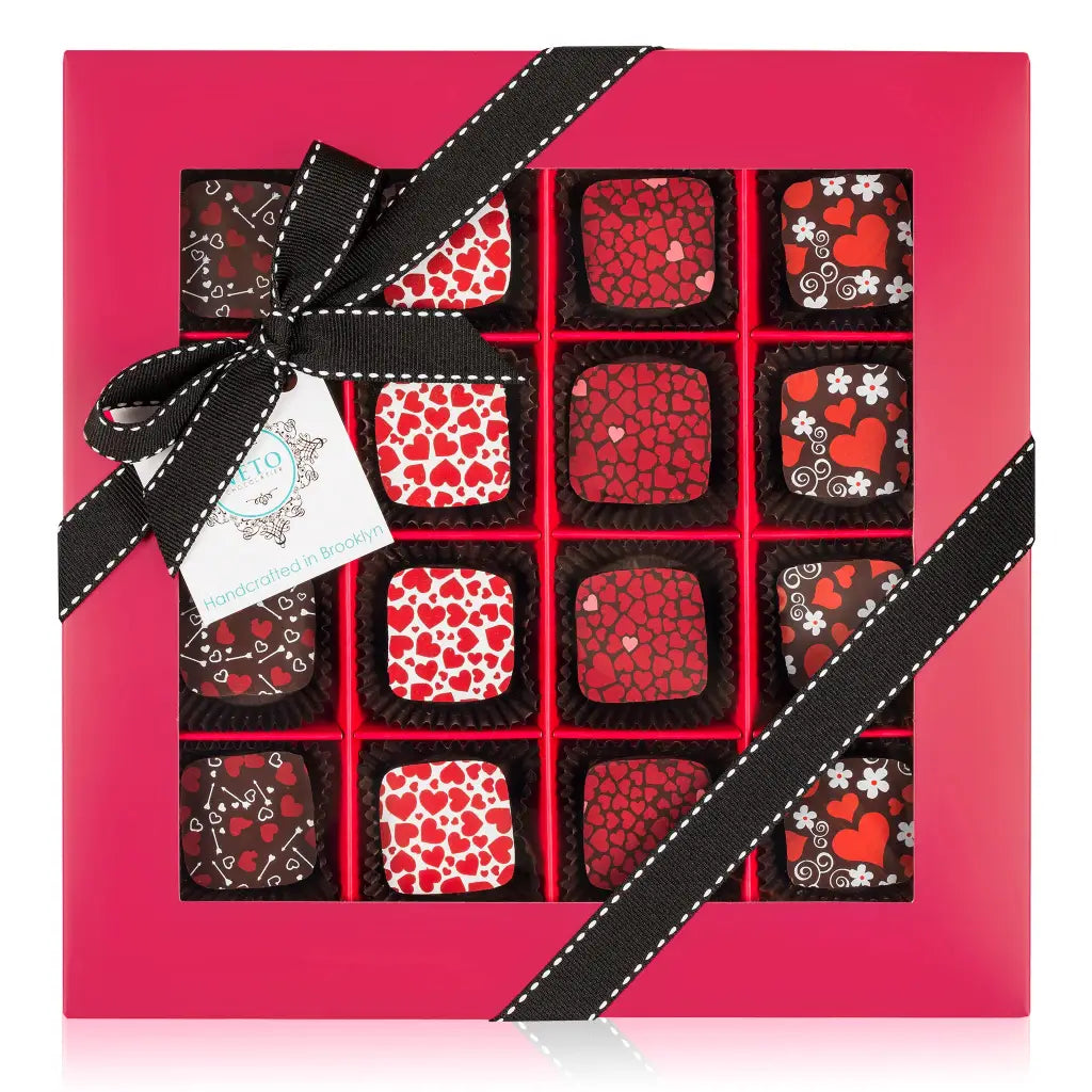 16pc Hearts Theme Chocolate Gift Fuchsia Box - Truffles