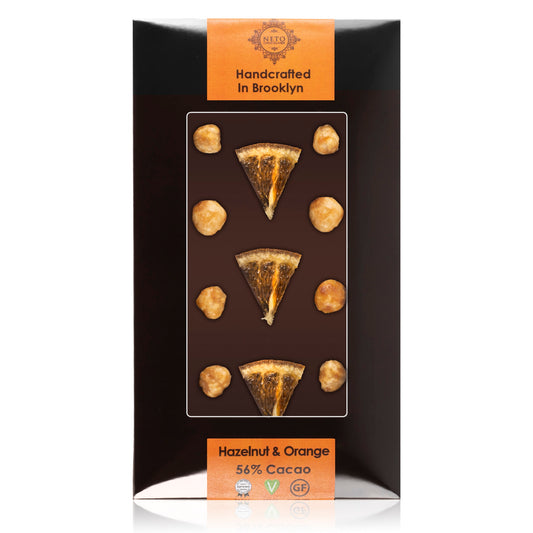Dark chocolate large bar – Hazelnut and Orange