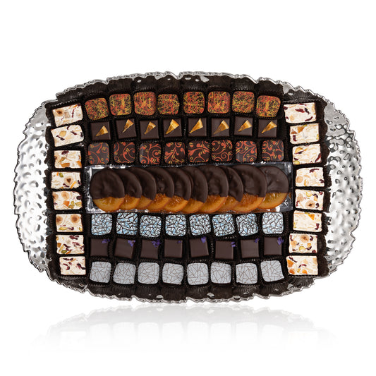 Extra Large Ripple Serving Platter - Truffles Mendiants Nougat and Glazed Oranges. Silver or Gold