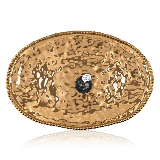 Beaded Trim Gold Serving Platter - Truffles Mendiants Nougat and Glazed Oranges