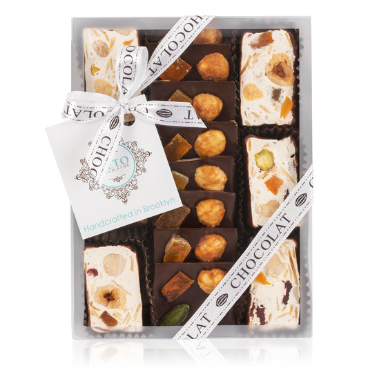 Square Mendiants and Chocolate Dipped Nougat Gift Box