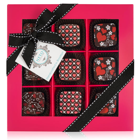 9pc Hearts Theme Chocolate Gift Fuchsia Box